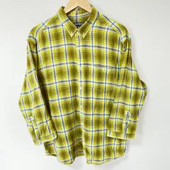 (^w^)b Eddie Bauer エディーバウアー 長袖シャツ ボタンダウン チェック柄 リネン コットン 麻 綿 トップス カジュアル デイリー タウンユース マスタードイエロー系 メンズ サイズL