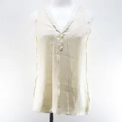 クロエ CHLOE ノースリーブ シャツ ブラウス 34 ベージュ Vネック レース バックボタン フランス製のサムネイル