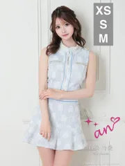 ブルーAOC-3667 [AOC 3667-AOC3496BL-2405][AOC-3496] 【an /アン】襟付き/ フロントジップ/ フラワーレース/ ノースリーブ/ 裾フリル/ フレア/ セットアップ/ ミニドレス/ キャバドレス/ ナイトドレス