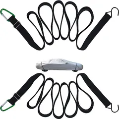 防風ベルト (カーカバー固定 弾性バンド 長さ4.4ｍ 2本セット）車カバー専用 ベルト 絞り紐 締め具付き 弾性バンド 風散防止ロープ 防風ストリップ 吹き飛対策 専用収納バッグ付き