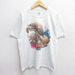 L/古着 半袖 ビンテージ Tシャツ メンズ 90s カメ クルーネック 薄グレー 霜降り spe 25may21 中古