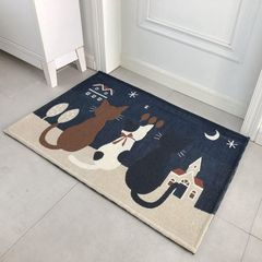 洗える 玄関まっと 洗面所マット すべり止め キッチンマット カーペットリビング対応 耐磨耗性 かわいい おしゃれ 滑り止 屋内 室内 50x80cm 猫柄 ラグマット ネイビー ねこ柄 玄関マット