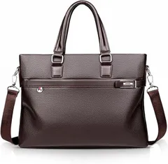 [TRMF] ビジネスバック メンズ ブリーフケース 大容量 メッセンジャーバッグ 14インチpc対応 PUレザー ビジネス 手提げ 斜めがけ 2way 就活バッグ リクルートバッグ 撥水 通勤 出張 多機能 ブラウン