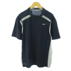 ナイキ NIKE 美品 ドライフィット DRY-FIT Tシャツ ハーフジップ スウォッシュ ロゴ プリント 半袖 XL 紺 ネイビー 0815 ●ECO