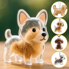 ペット ゴールデン/コーギー/サモエド 犬型収納ボックス 猫と犬の髪の毛の収納用 カプセルトイ ペンダント キーチェーン 透明ボトル ペットひげ・抜くけ髪の毛の収集 ペットメモリアルギフト カプセルスタイリングヘア保存容器   メモリアルケース キーホルダー