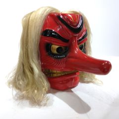 天狗面 赤面 陶器製 久保田酒造 飾り面 酒ギフト用空瓶 縁起物 昭和レトロ A370