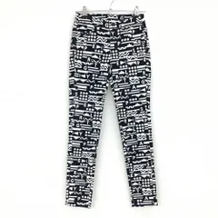 【新品】パーリーゲイツ パンツ ダークネイビー×白 総柄 ロゴ刺しゅう ストレッチ 表微起毛 レディース 00(XS) ゴルフウェア PEARLY GATES