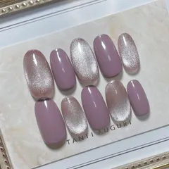 マグネットネイルチップ　ワンホンネイル  韓国　シンプル　フレンチ　紫