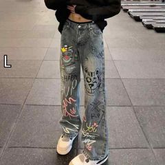 新品❤スマイル デニム ジーンズ ペイント XXLサイズ ニコちゃんマーク 