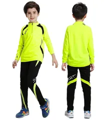 子供 男の子 長袖 スポーツウェア 保温性 ロングパンツ 上下セット　ライム/ブラック　150cm