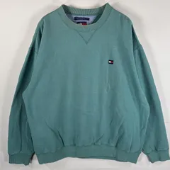 古着 90's/90年代 トミーヒルフィガー TOMMY HILFIGER スウェット ワンポイントロゴ刺繍 フラッグタグ 両Vガゼット L  グリーン系 メンズ