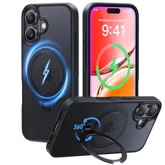 【2025最高傑作&定点360度回転】CASEKOO iPhone 16 用 ケース 米軍MIL規格 耐衝撃 MagSafe対応 高耐久性【横縦両立・角度自由調整】 最大25W急速充電対応 指紋防止/マット仕上げ/黄変防止/半透明 超強磁力 ラップホール付 1