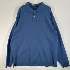 古着 90's/90年代 ポロバイラルフローレン Polo by Ralph Lauren 長袖 ポロシャツ ロゴ 刺繍 大きいサイズ 2ボタン XL  ブルー 無地 メンズ