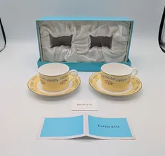 【人気/外箱・しおりダメージあり/本品未使用】ティファニー&Co.　ピンクチューリップ　カップ&ソーサー　2客セット　イエロー