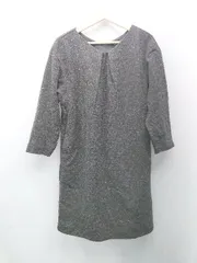 ◇ Couture Brooch 裏地 起毛 総柄 ニット Vネック リボン 長袖 膝丈 ワンピース 表記なし ブラック系 レディース E  【1309040068650】