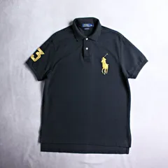 【POLO RALPH LAUREN】黄文字 ポロラルフローレン ビッグポニー ゴールド刺しゅう ブラックポロシャツ Lサイズ
