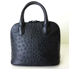 バッグ ミニ ハンドバッグ オーストリッチ 型押し レザー 黒 ブラック かばん 鞄 カバン 美品