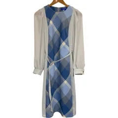 美品 BLUE LABEL CRESTBRIDGE ブルーレーベルクレストブリッジ 長袖 スムージーサテンパーシャル チェック柄 ワンピース 38 グレー レディース 古着 中古 USED