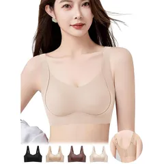 [veimia] ブラジャー ノンワイヤーブラ【超柔軟なゼリー生地・締め付け感ゼロ】シームレス小さく見せるブラ 揺れない 締め付け感ない 脇高設計 美胸美背 通気性 伸縮性 抗菌 肌にやさしい 補正ブラ 垂れ防止 color：オフホワイト size：XL