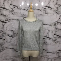 美品<!-利用不可文字-!>　ミッシュマッシュ　MISCHMASCH 長袖セーター　【M】　グレー　パール　ビーズ　シンプル　カシミヤ混　ニット　定番　上品　キレイ　大人　かわいい　春　秋　冬
