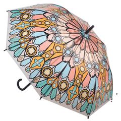 【新着商品】カラフル かわいい 模様 おしゃれ 女性 防風 ワンタッチ グラスファイバー 大きめ ステンドグラス 長傘 アートアンブレラ 影まで映える 子供 レディース傘 Sangyou) 87020600 ローズ産業(Ro-zu