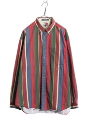 【お得なクーポン配布中!】  90s トミーヒルフィガー ストライプ 長袖 ボタンダウン シャツ メンズ XL 古着 オールド 長袖シャツ コットン ワンポイント 大きいサイズ
