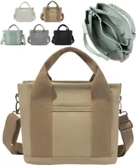 [グリーンパキラ] はんぷ手提げバッグ トートバック 帆布製 キャンバスバッグ 2WAY ペットボトルが入る ショルダーバッグ 女性用 人気 50代 レディース 斜めがけ てさげかばん ハンドバック 軽量 仕切り付き チャック付き 多機能 仕事用 [ベージュ]