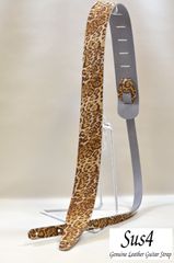 国内生産 ハンドメイド 本革　ギターストラップ(Genuine Leather Guitar Strap)　ブラウンヒョウ柄 ラメ入り