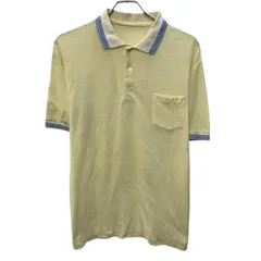 半袖 ポロシャツ M～ イエロー ハーフボタン 胸ポケット ライン 切替 無地 カジュアル 古着卸 アメリカ仕入 a706-5869