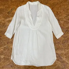 PAR ICI 7分丈チュニック F ホワイト 麻素材 パーリッシィ レディース トップス ブラウス Ladies 古着 USEDのサムネイル