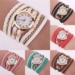 ◇大理石のように高級感のあるシェル文字盤 ボタン留め3連ラップブレスレット レディース腕時計