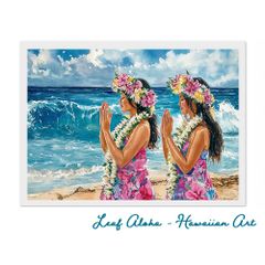 ハワイアンアート 額付き A4｜祈りの波に包まれて No.27 Leaf Aloha