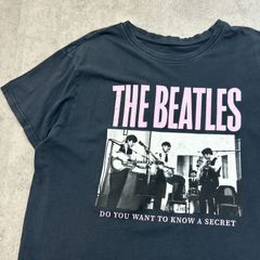 THE BEATLES　ビートルズ　ビッグプリント　トップス　半袖Tシャツ　古着　ネイビー　紺色　L