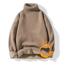 キャメル_M Fuyumoe セーター メンズ タートルネック ハイネック 裏起毛 裏ボア ニットセーター ニット 厚手 防寒 暖かい 柔らかい アクリル カジュアル ビジネス 無地 秋 冬 キャメル,M