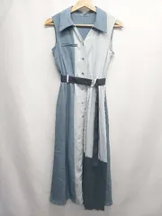 ◇ ⊂ レディアゼル フロントボタン プリーツ 切替 ノースリーブ 膝下丈 ワンピース サイズS ブルー系 レディース E  【1507160008475】