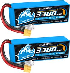 Yowoo 2パック 6S Lipoバッテリー 22.2V 150C 3300mAhグラフェンリチウムバッテリー with XT60 / Deans T プラグコネクタ付き for 航空機ヘリコプターRCモデル車両用自動車トラックTruggy Boat