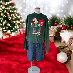 【size130/140】Disneyland ディズニーランド　アメリカ製　ヴィンテージ　スウェット　トレーナー　クリスマス　ミッキー　Mickey 1998