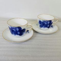 【美品】 大倉陶園 ブルーローズ ティーカップ&ソーサ 2客セット ティー碗皿