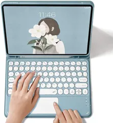 Air11インチ/Air5/Air4_ブルー 丸型キー iPad Air 11インチ 2024/Air 5 Air4 キーボード ケース タッチパッド ペンシル収納 iPad Air 第5世代/第4世代 10.9 インチ 対応 ペンホルダー付き 可愛い 充電式