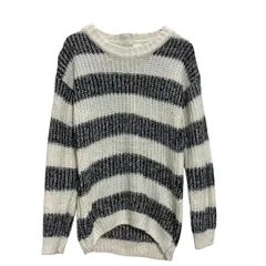 here there アクリル混紡 ラメニット セーター レディース M～ ホワイト ブラック ボーダー 古着卸 アメリカ仕入 a701-5247