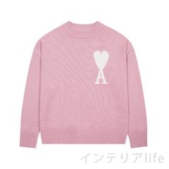 人気極美品 AMI PARIS 24秋冬新作クラウドシリーズピンクビッグハートニットラウンドネックセーター、男女兼用 ピンク