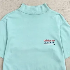 80年代 adidas アディダス トレフォイルロゴ プリントTシャツ モックネック ワンポイントロゴ メンズM-L相当 