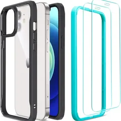 K-639 ESR iPhone 12 mini 用 ケース フィルム2枚付属 5.4インチ 背面透明 強化ガラスフィルム ブラックフレーム