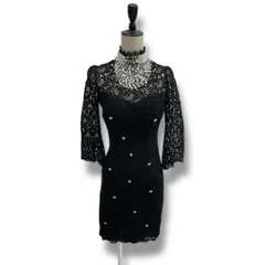 Andy アンディ 総レース ドレス ワンピース ミニワンピース ミニドレス パール ストーン ビジュー レース タイト カップ付き スリット キャバドレス キャバ パーティー セクシー エレガント ブラック 黒 レディース ゴーゴー古着久喜倉庫店 No.30