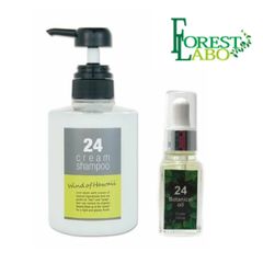 【頭皮＆ヘアーしっとりセット】フォレスト・ラボ 24クリームシャンプー 400ml＆24ボタニカルオイル 20ml Fresh Citrus【金運招き猫シール付】泡立たない ヘッドスパ スカルプ 植物オイル マルチ美容オイル 国産 フォレストラボ