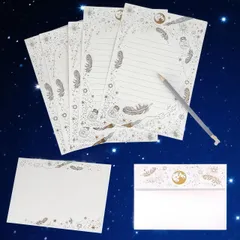 【迅速発送】MHSKNHW レターセット 封筒 てがみ シンプル ビンテージペーパー プロポーズ用手紙 5枚封筒 8枚便箋 おしゃれ かわいい 箔押 手紙セット クラフト用紙 シンプル 羽毛 招待状 お礼状 レターセット メッセージカード 結婚式 誕生日 手紙