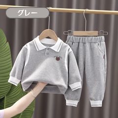 무료 배송 그레이 긴 소매 칼라 포함 얇은 스웨트 트레이너 상하 2 점 세트 귀여운 방 옷 방한 소년 소녀 봄 가을 겨울 따뜻한 한국 어린이 옷 80cm 90cm 100cm 110cm 120cm