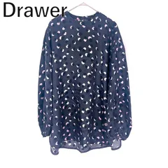 ドゥロワー Drawer ブラウス ドット柄 シルク 上質 高級感 バルーンスリーブ ネイビー系 ピンク