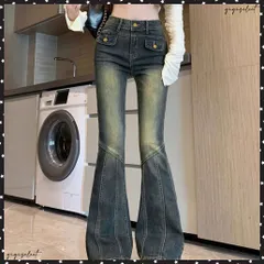 レトロ セミフレアデニムパンツレディース ジーパン ヴィンテージパンツ 美脚 脚長シーズン ブーツカットデニム カジュアル 着やせ ロングパンツ ストレッチパンツ おしゃれ ジーパン 細見えデニムパンツ ビンテージ デニム