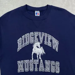 90年代 USA製 RUSSELL ATHLETIC ラッセル RIDGEVIEW MUSTANGS チームロゴプリント スウェットシャツ メンズL 
